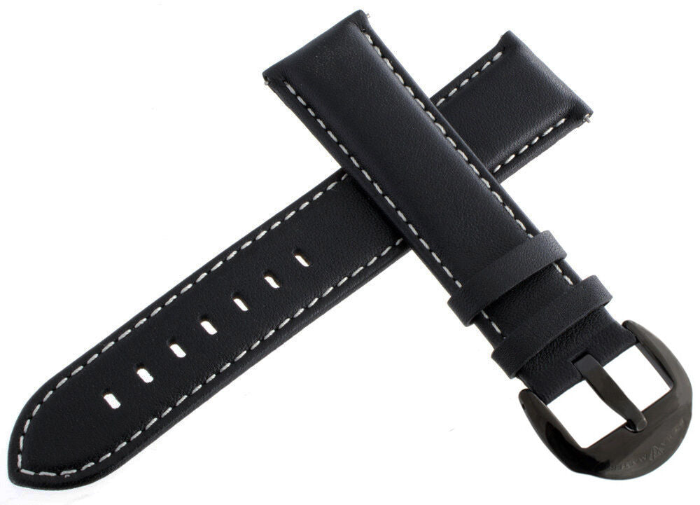 Aqua Master 22mm Black Leather Watch Band with Black Stainless Steel Pin clasp