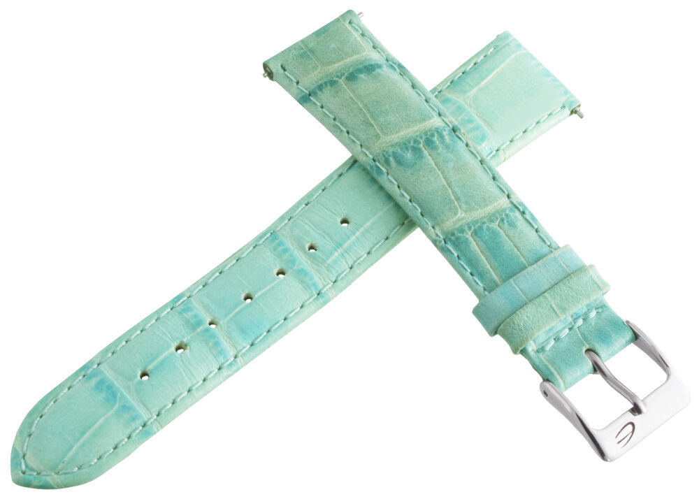 Elini Mens 18mm Embossed Leather Pale Green Watch Band Strap