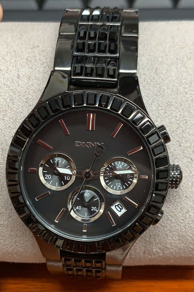 DKNY Chronograph Glitz Street Smart Black Ion-plated Ladies Watch NY8316