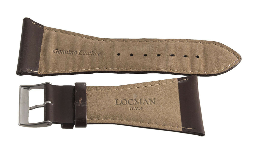LOCMAN 38mm Brown Leather Silver Buckle Watch Band Strap