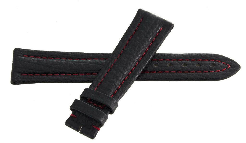 Zenith 20mm x 16mm Black Leather Watch Band Strap W/Red Stiching 20-099
