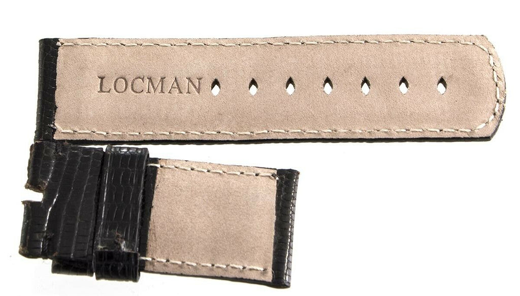 LOCMAN Men's 24mm Black Lizard Leather Watch Band Strap