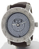 King Master Men's CZ Stones Silver Dial Stainless Steel Brown Leather Watch