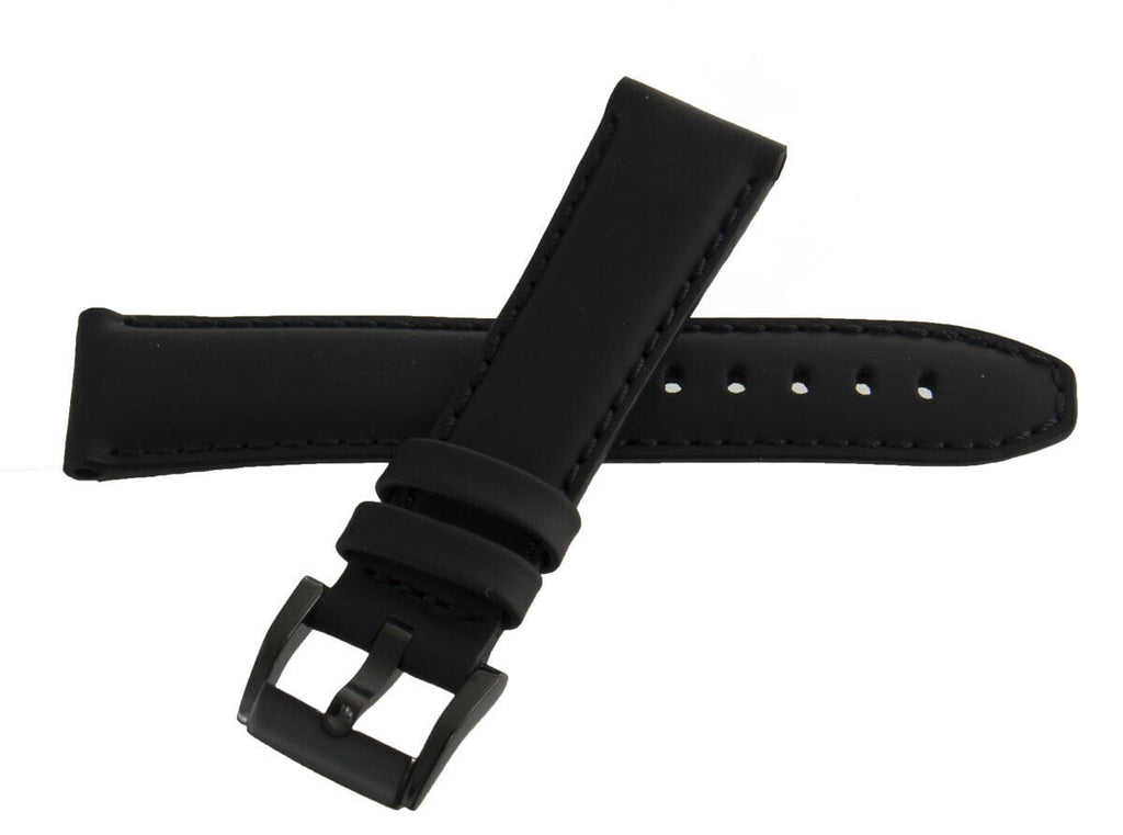 Movado 18mm x 16mm Women's Black Genuine Leather Black Buckle Watch Band 0008