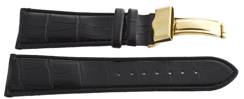 King Master 24mm Black Embossed Croc Leather Gold- tone Buckle Watch Band Strap