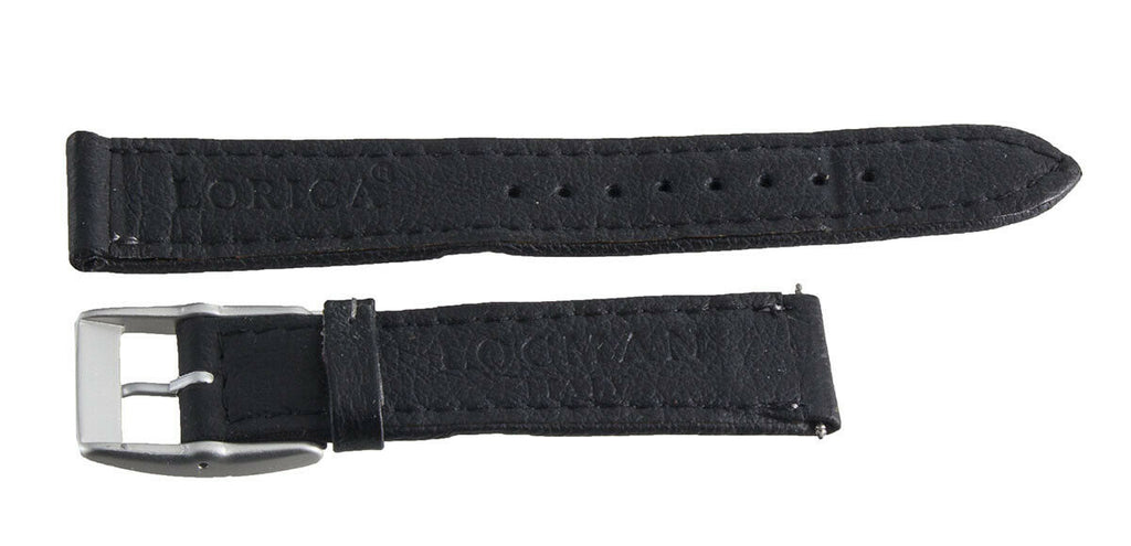 LOCMAN Lorica Men's 18mm Black Leather Silver Buckle Watch Band