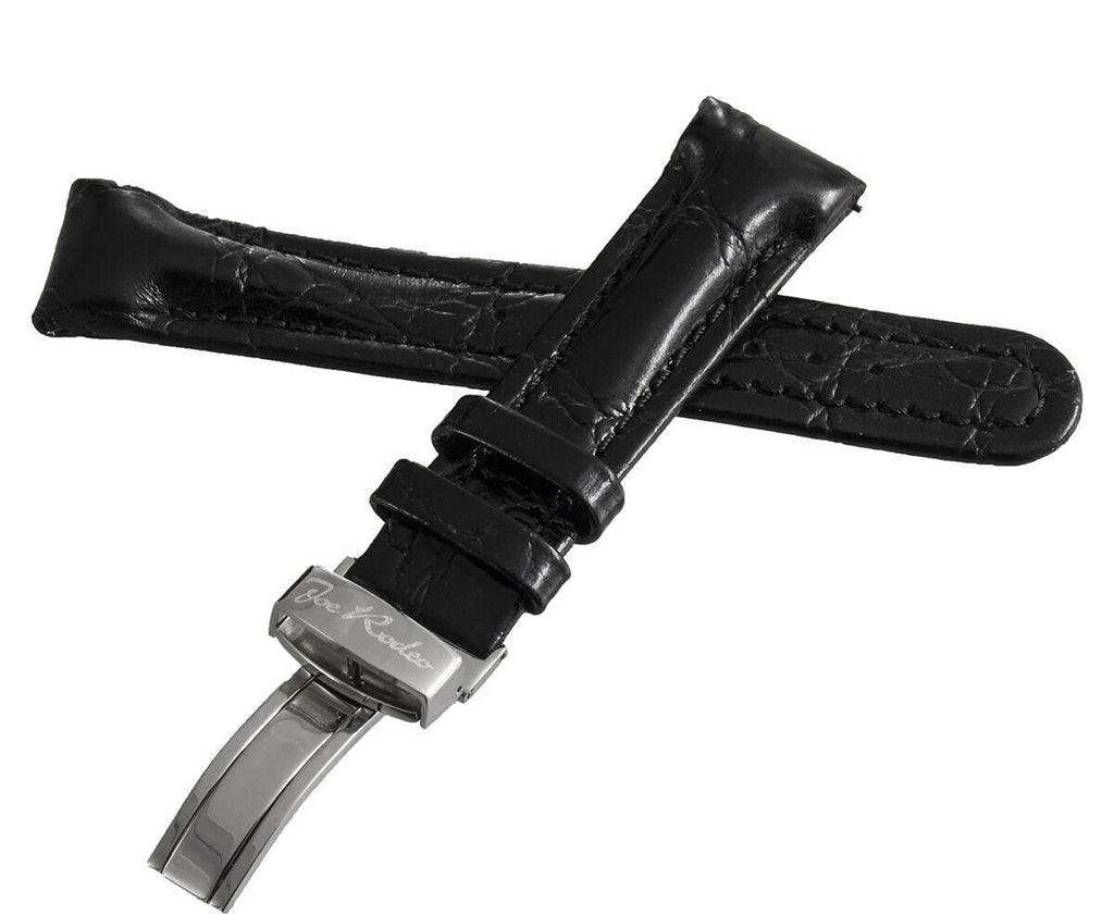 Joe Rodeo 20mm Black Leather Watch Band Strap With Silver Tone Buckle