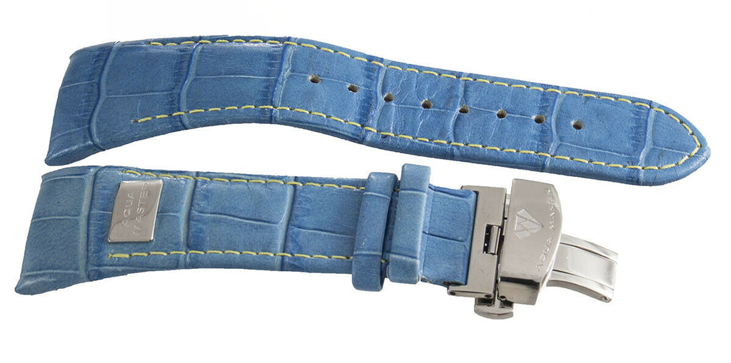Aqua Master Mens 26mm Blue Leather Silver Buckle Watch Band Strap