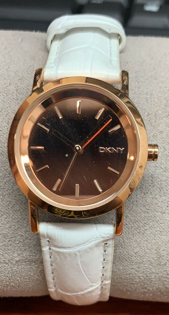 DKNY Ladies Lexington Rose Gold White Leather Strap Watch NY8859