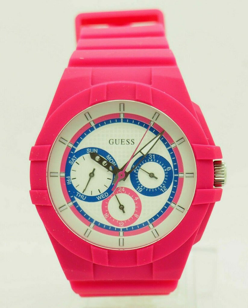 GUESS U0942L3 Pink Rubber Band With White Analog Dial 42mm Ladies Watch