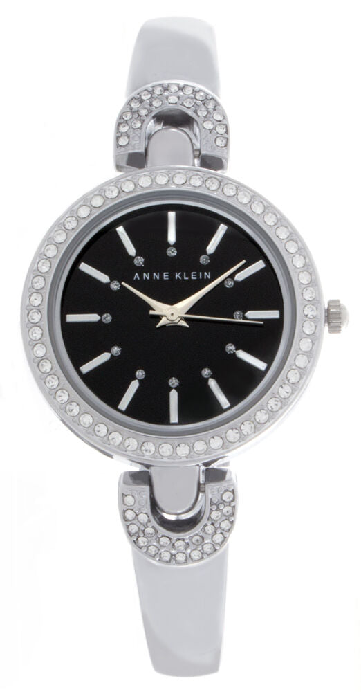 Anne Klein Womens Black Dial Metal Bangle Bracelet Watch AK/2579BKSV 30mm