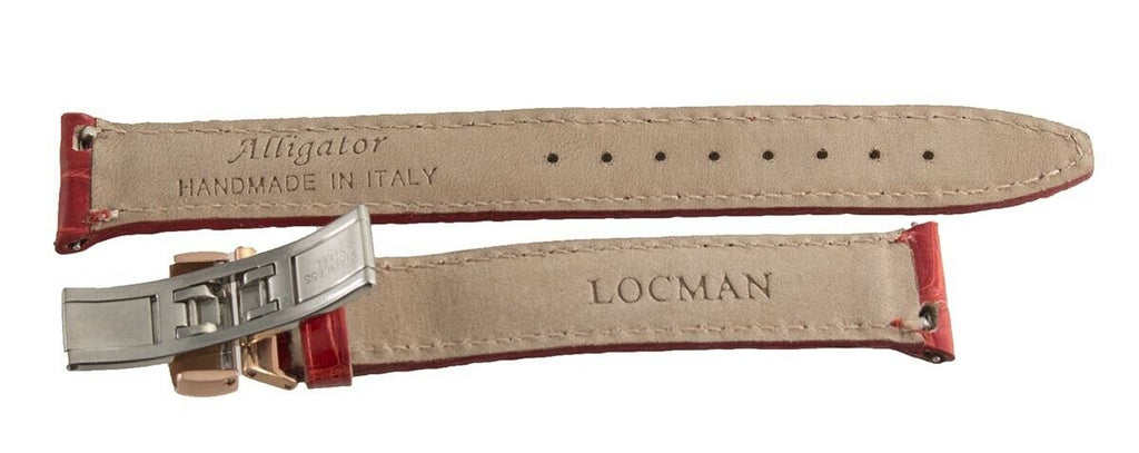 LOCMAN Men's 17mm Red Leather Watch Band Strap W/ Rose Gold Buckle