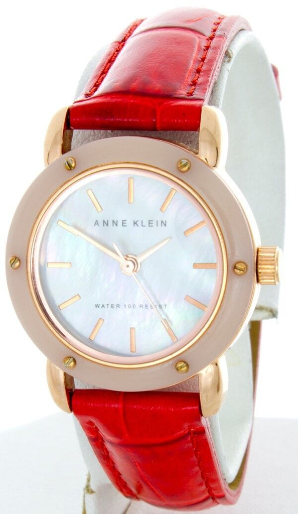 Anne Klein Women's AK/1250 Mother of Peal Dial Leather Strap Watch