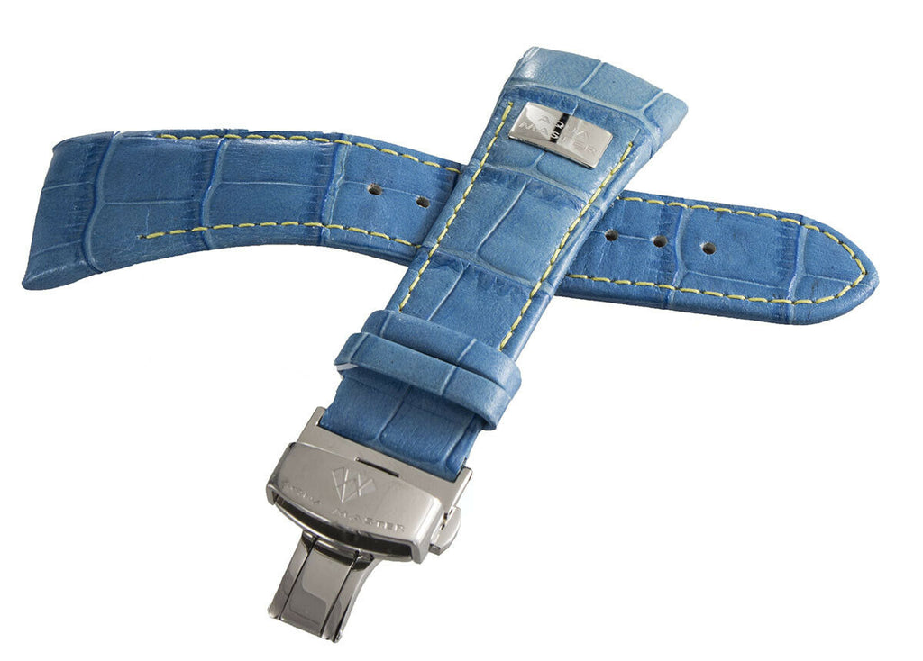 Aqua Master Mens 26mm Blue Leather Silver Buckle Watch Band Strap