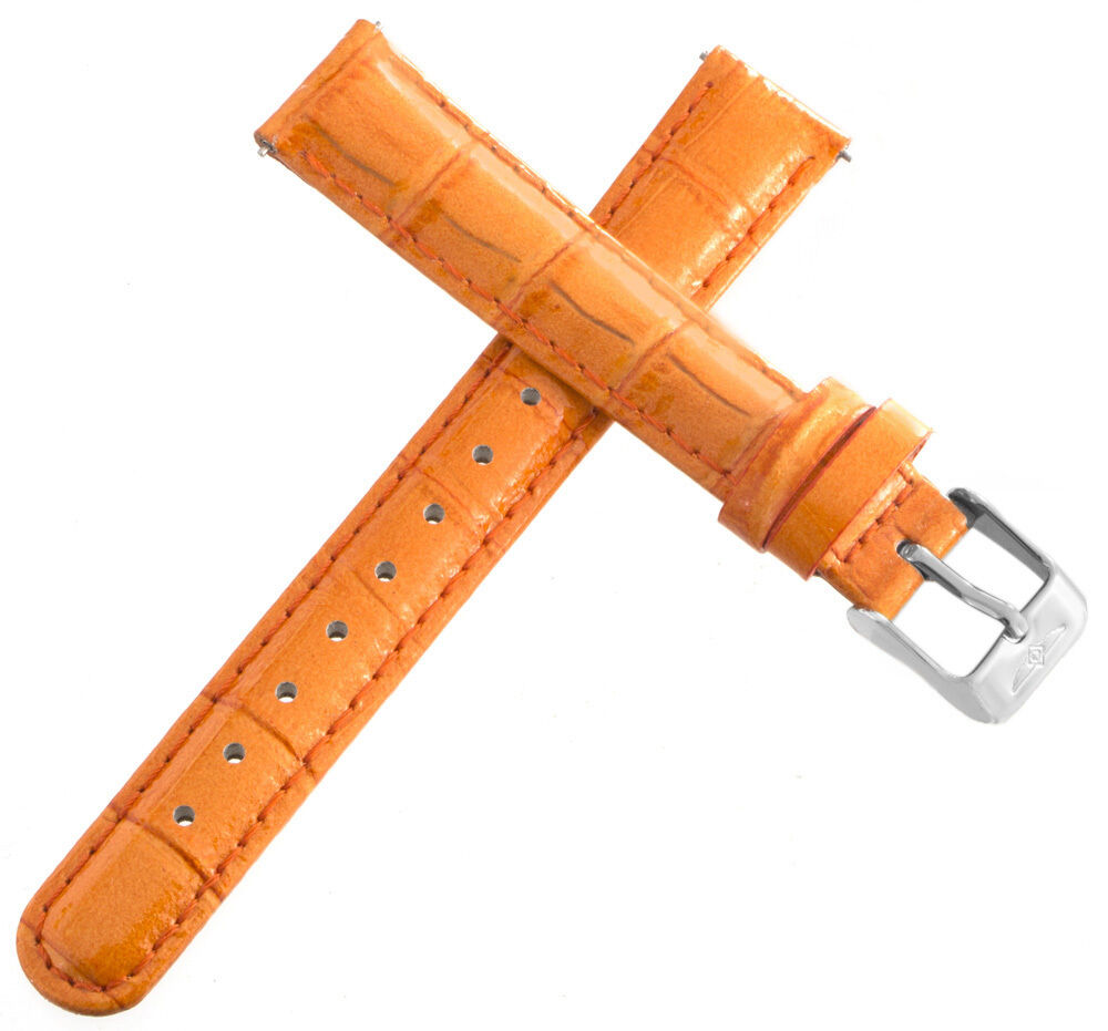 Invicta Womens 16mm Shiny Orange Leather Watch Band Strap Silver Pin Buckle