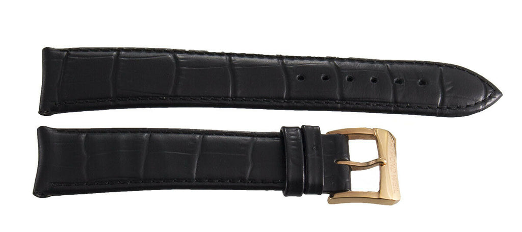 Raymond Weil 19mm Black Leather Watch Band With Gold Buckle