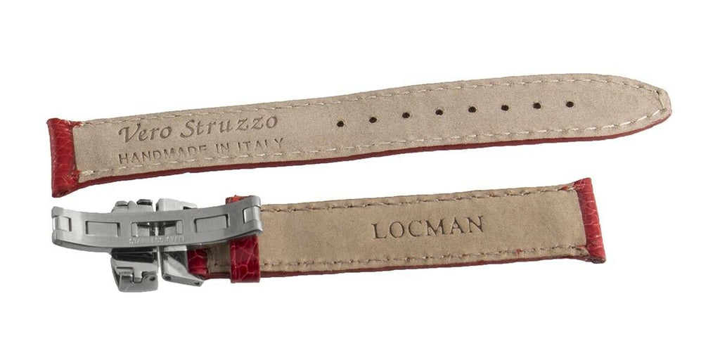 LOCMAN Women's 17mm x 14mm Red Lizard Leather Silver Buckle Watch Band Strap