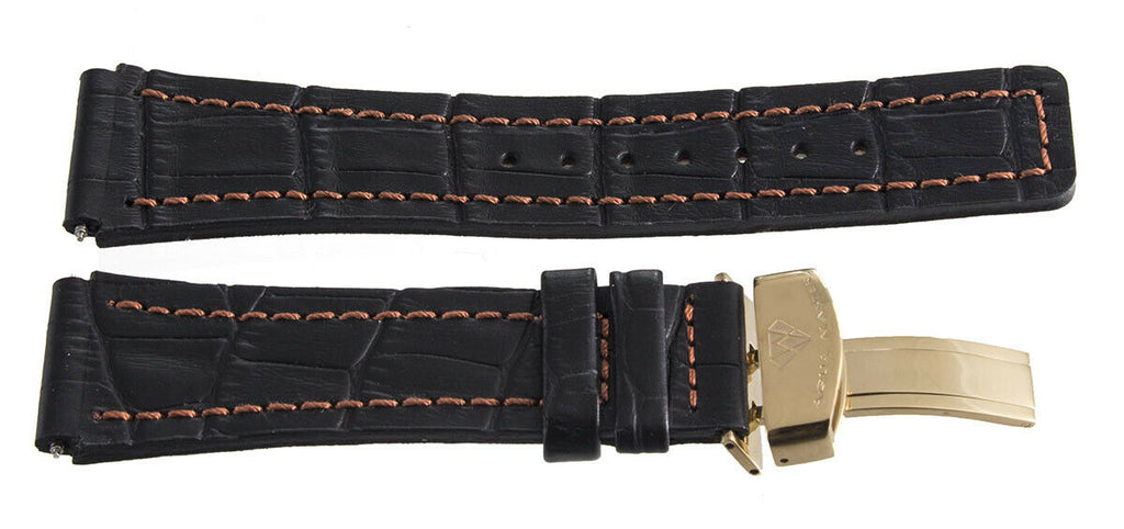Aqua Master 24mm Black Leather Gold Buckle Watch Orange Stitching