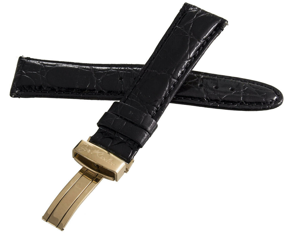 Joe Rodeo 22mm Black Leather Watch Band Strap With Gold Tone Buckle