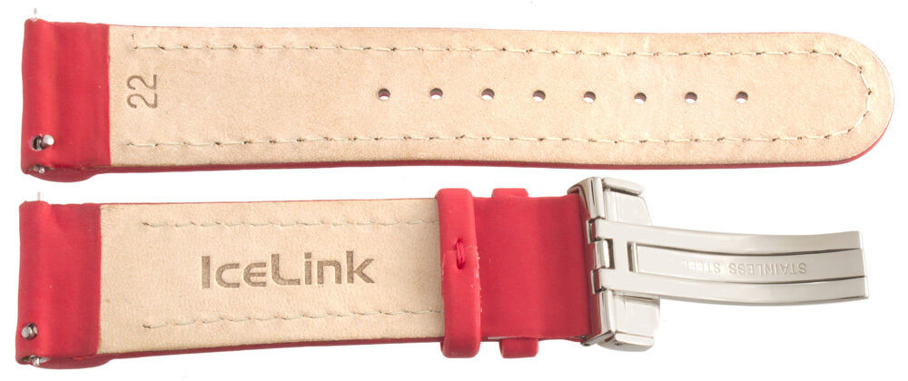 IceLink Mens 22mm Red Polyurethane and Leather Watch Band Strap W/ Steel Buckle
