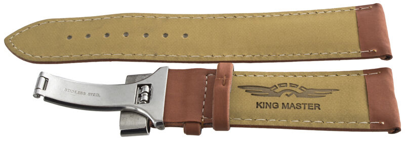 King Master 24mm Brown Leather Silver Buckle Watch Band Strap