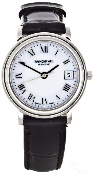 Raymond Weil Women's Stainless Steel Round Case White Dial Leather Watch 5374-1