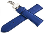 King Master 24mm Blue Leather Silver Buckle Watch Band Strap
