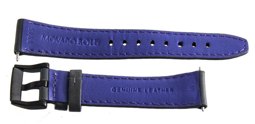 Movado Bold 18mm Women's Dark Grey Genuine Leather Black Buckle Watch Band 0045