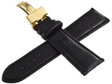 King Master 24mm Black Leather Gold- tone Buckle Watch Band Strap