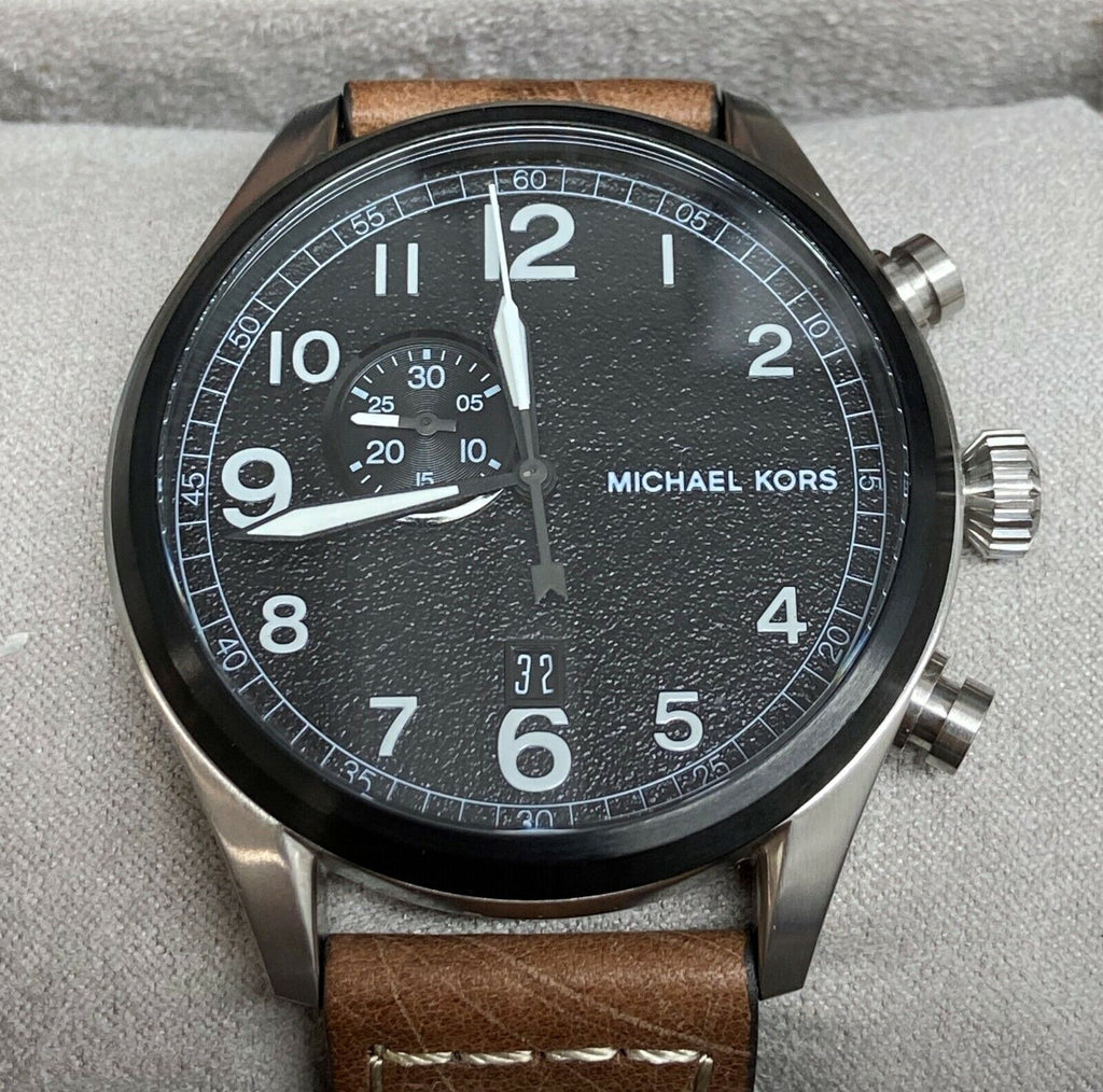 Michael Kors Hangar Men's  Black Dial Leather Strap Chronograph Watch MK7068