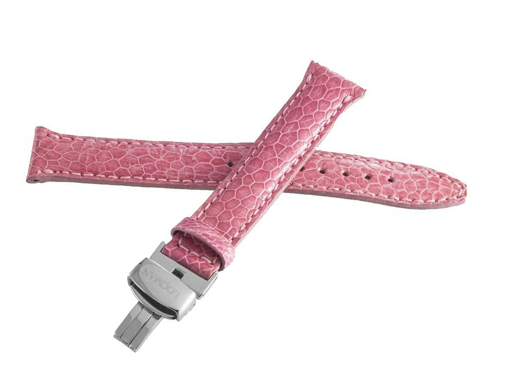 LOCMAN Women's 18mm x 14mm Pink Lizard Leather Silver Buckle Watch Band Strap