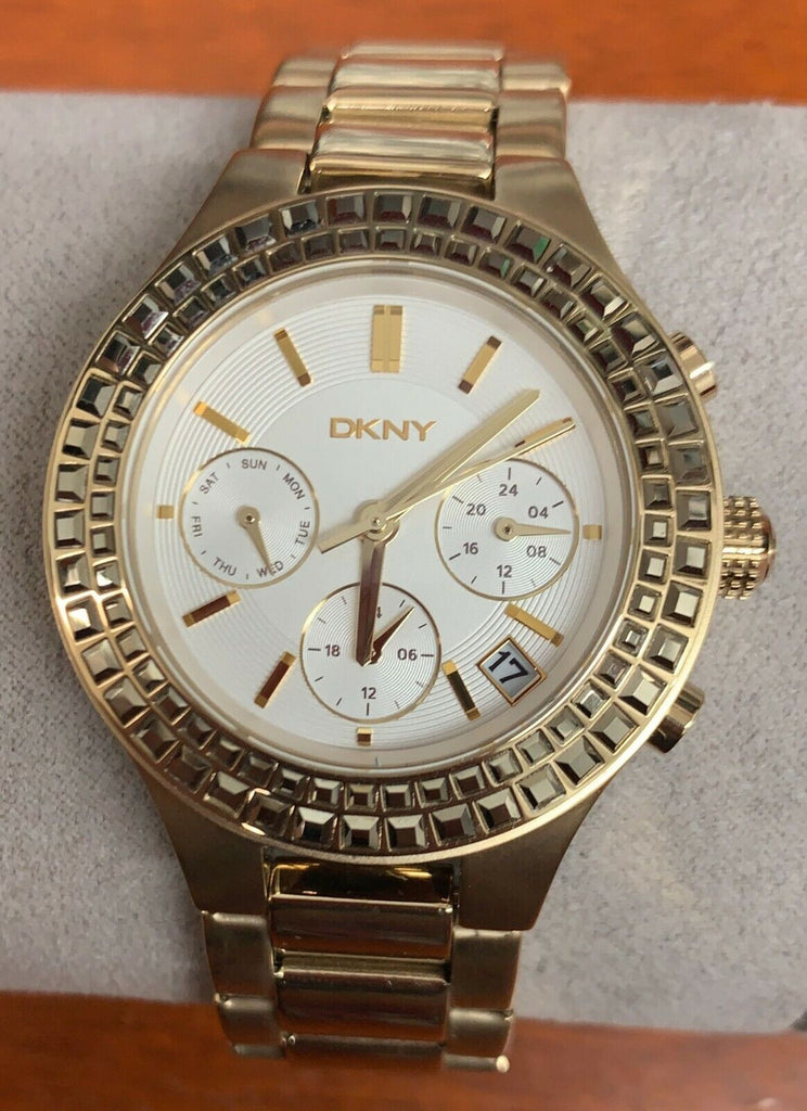 DKNY Womens Chambers White Dial Gold-tone Stainless Steel Bracelet Watch NY2259