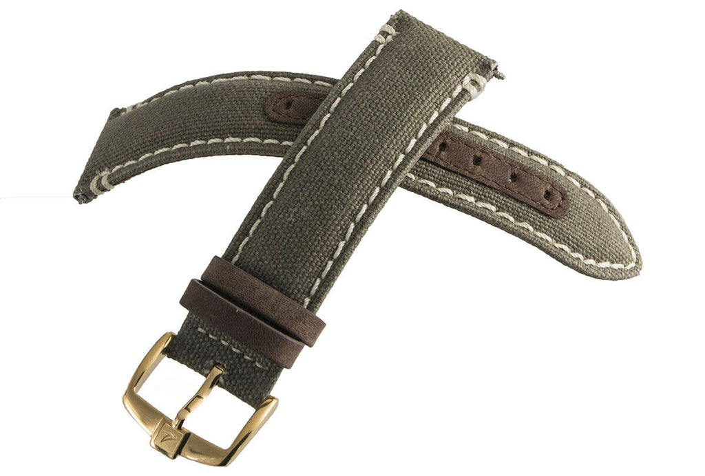 Sperry Top-sider 21mm Green Fabric Gold Buckle Watch Band Strap