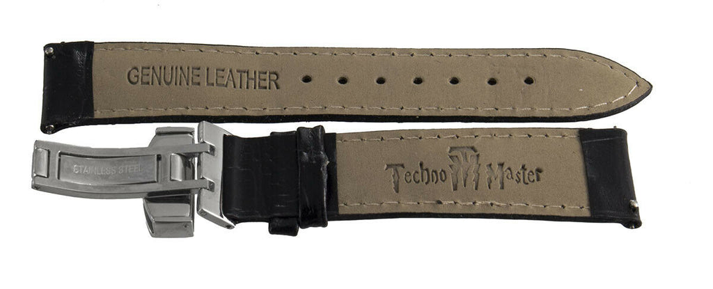 Techno Master 20mm Black Leather Silver Buckle Watch Band