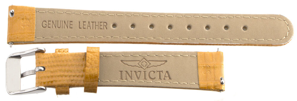 Invicta Womens 16mm Shiny Light brown Leather Watch Band Strap Silver Pin Buckle