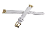 Women's 12mm White Leather Gold Stainless Steel Buckle Watch Band Strap