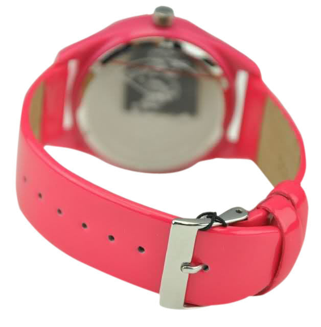 GUESS TRIANGLE LOGO HOT PINK PATENT LEATHER STRAP LADY WATCH W65014L3
