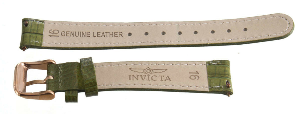 Invicta Womens 16mm Green Patent Leather Watch Band Strap Rose Gold Pin Buckle
