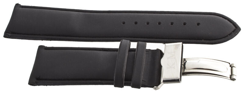 King Master 24mm Black Leather Silver-tone Buckle Watch Band Strap
