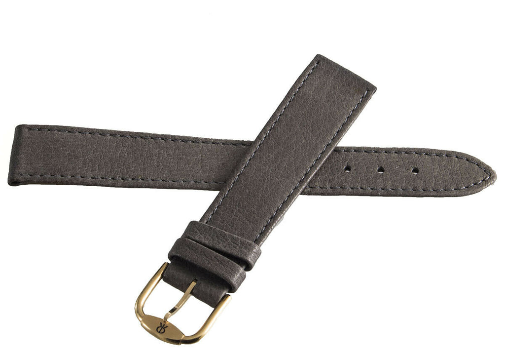 Revue Thommen 17mm Grey Leather Gold Buckle Watch Band Strap NOS