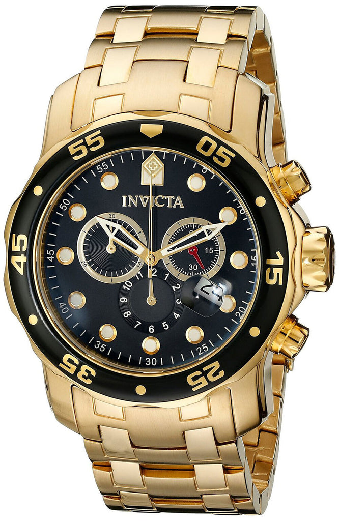 Invicta 0072 Pro Diver Black Dial Gold Plated Chronograph Men's Watch