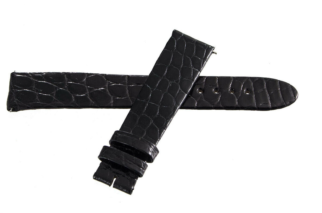 Montblanc 17mm x 15mm Shiny Black Leather Watch Band Strap FZB
