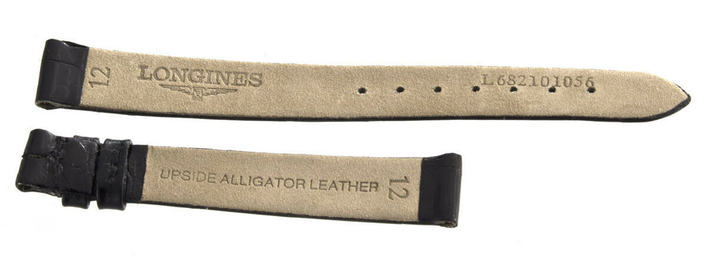 Genuine Longines 12mm x 10mm Black Shiny Leather Watch Band