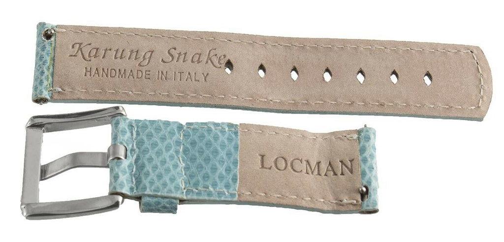 LOCMAN Men's 21MM x 20mm Turquoise Lizard Leather Silver Buckle Band
