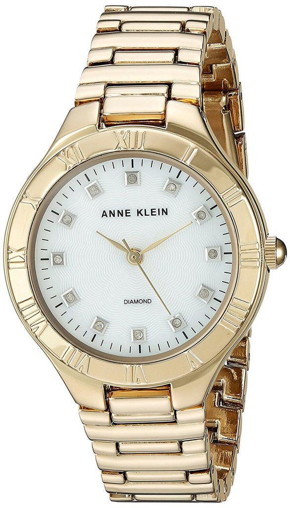 Anne Klein AK/2708MPGB Mother of Pearl Diamond Dial Gold Tone Women's Watch