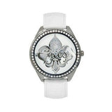 Guess U85073L2 Ladies Silver Dial White Leather Band Watch