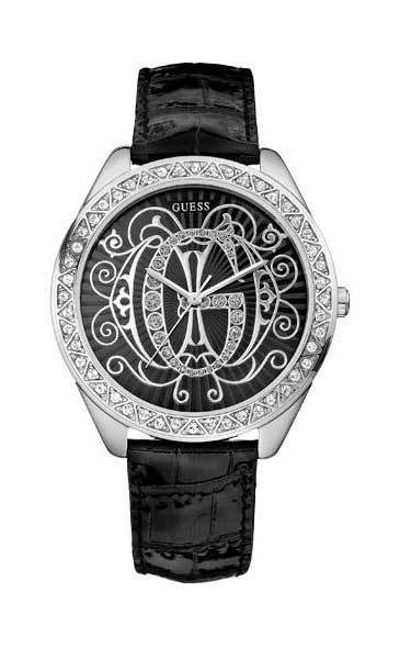 Guess Women's W85040L1 Crystal Accented Case Black Leather Strap Quartz Watch