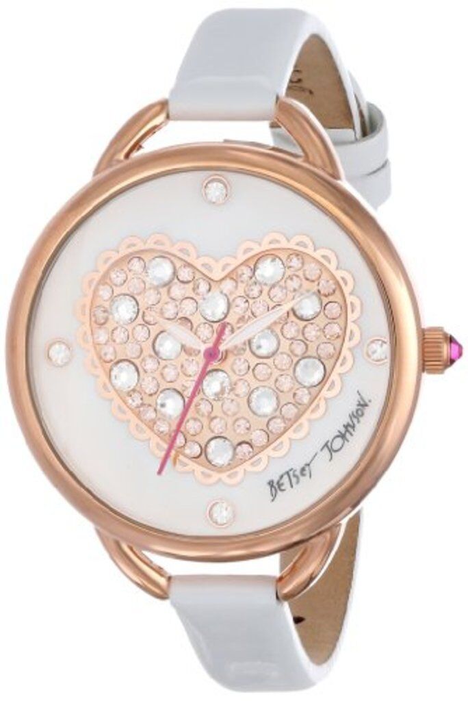Betsey Johnson Women's Rose Gold Puffy Heart Dial White Leather Watch BJ00067-28