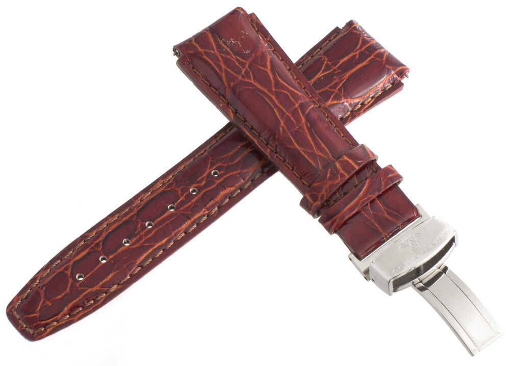 Aqua Master 22mm Maroon Leather Watch Band with Stainless Steel Deployment clasp