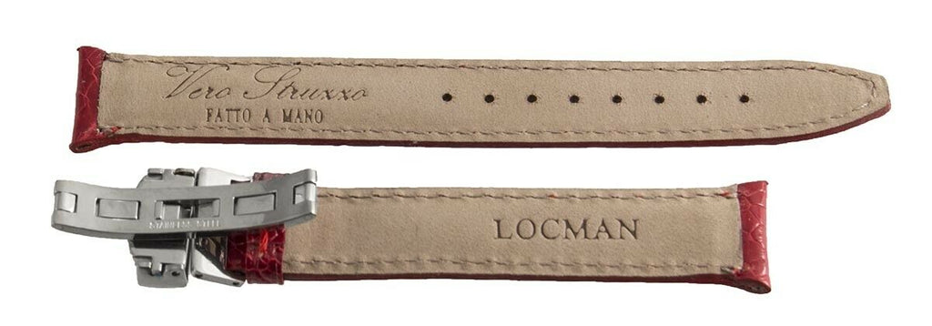 LOCMAN Women's 17mm x 14mm Red Leather Silver Buckle Watch Band Strap